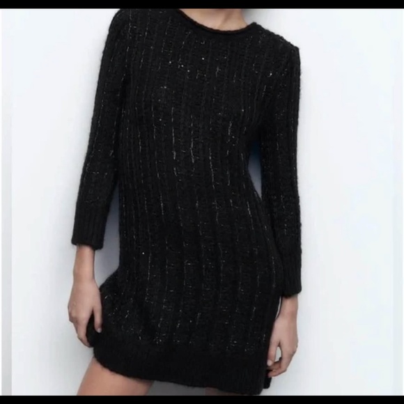 Zara Open Back Tweed Sweater Mini Dress Size S - Picture 3 of 6